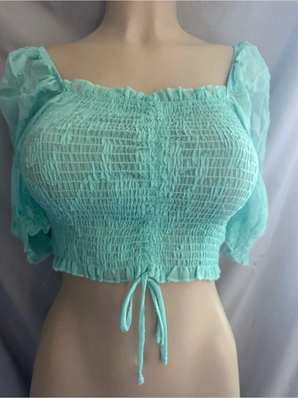 Smocked Crop Top - Mint Blue (S) NWT
